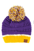 Colorblock Ribbed Beanie With Pom