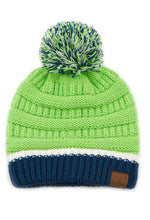 Colorblock Ribbed Beanie With Pom
