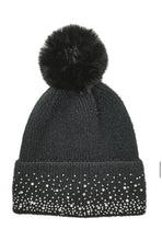Rhinestone Cuff Beanie With Pom