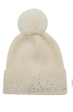 Rhinestone Cuff Beanie With Pom